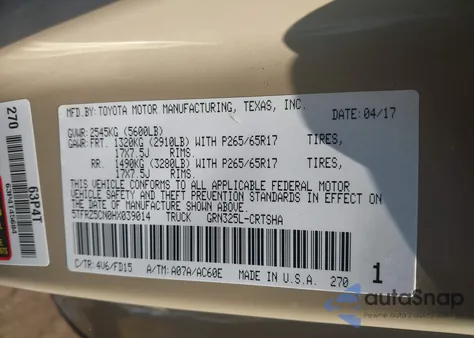 2017 Toyota Tacoma Sr5 V6 z USA, uszkodzony, nr VIN 5TFRZ5CN0HX039014